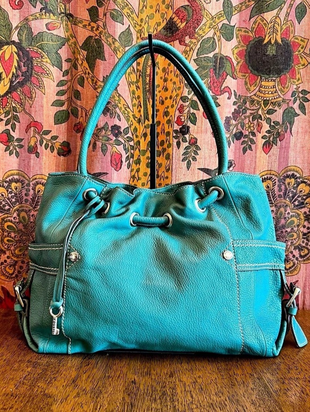 Fossil Teal Leather Slouchy Hobo Bag. Vintage Fossil Leather Purse
